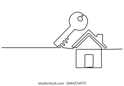 Continuous one line art drawing symbol of house keys, Real Estate Line Icon Vector Design, Continuous One Line Drawing Real Estate Icons Concept. Single Line Vector Illustration, 