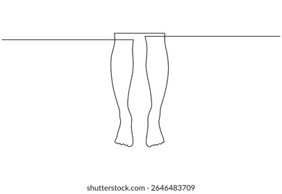 Continuous one line art drawing of bare foot in simple style and outline vector art illustration, Barefoot human footprint drawn in one continuous editable line. Diagonal track of barefoot footprint.
