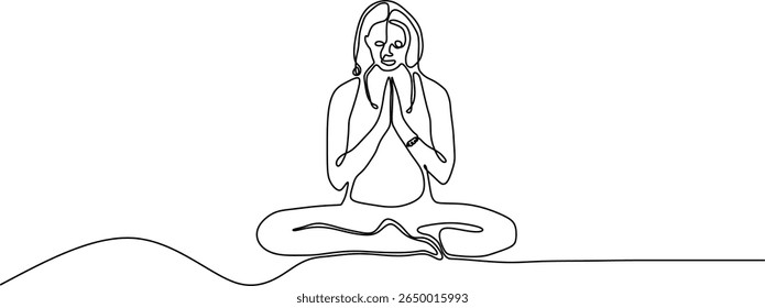 Continuous one line art drawing of a person in a yoga meditation pose. Abstract minimalist vector illustration for wellness, mindfulness, and health concepts.