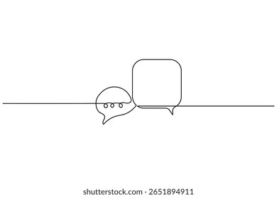 continuous one line art drawing speech bubble square shaped minimalist single line unique message chat and dialogue box vector illustration.