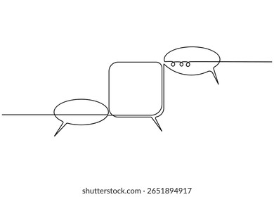 contínuo uma linha arte desenho balão bolha quadrado em forma minimalista de linha única mensagem única chat e caixa de diálogo vetor ilustração.