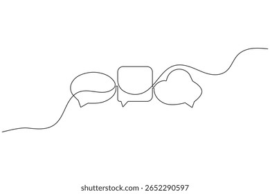 continuous one line art drawing speech bubble square shape minimalist single line unique message chat and dialogue box vector illustration.
