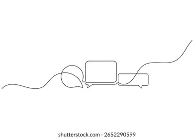 continuous one line art drawing speech bubble square shape minimalist single line unique message chat and dialogue box vector illustration.