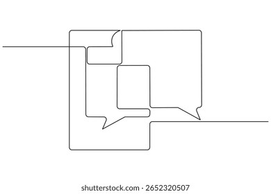 continuous one line art drawing speech bubble square shaped minimalist single line unique message chat and dialogue box vector illustration.