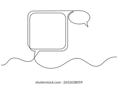 Continuous one line art drawing speech bubble square shape minimalist single line unique message chat and dialogue box vector illustration.