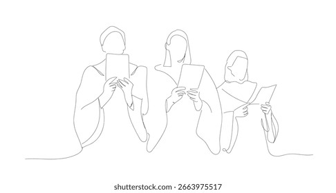Continuous one line art drawing of a choir group singing together isolated white background. Hand made vector not AI.