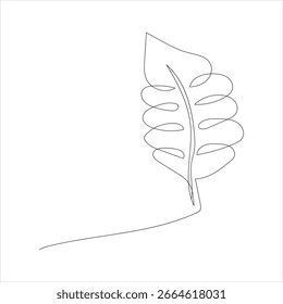 Um desenho de arte de uma linha contínua da ilustração de arte vetorial de contorno de folha