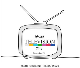 Continuous one line art drawing of old tv player. World television day.  Hand drawn one line vector. Editable stroke