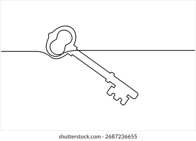 Dibujo continuo de una línea del arte de la llave. Ilustración de dibujo de una sola línea de clave. Concepto de seguridad de una línea continua de arte. Ilustración de arte de una sola línea de fondo blanco