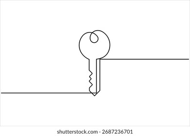 Continuous one line art drawing of key. Single line drawing illustration of key. Security concept continuous one line art. Single line art illustration white background