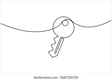 Kontinuierliche einzeilige Zeichnung der Taste. Zeichnung einer Taste mit einer einzigen Linie. Sicherheitskonzept durchgehende einzeilige Kunst. einzeilige Kunstgrafik, weißer Hintergrund