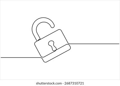 Desenho contínuo de uma linha de arte do cadeado. Fechado bloquear um desenho de linha. Ilustração de vetor de arte de linha única, Escudo, Proteção
