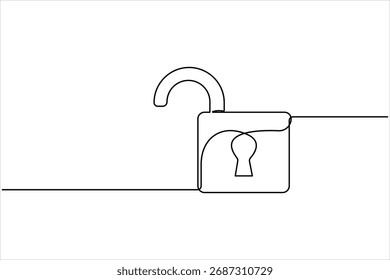 Desenho contínuo de uma linha de arte do cadeado. Fechado bloquear um desenho de linha. Ilustração de vetor de arte de linha única, Escudo, Proteção