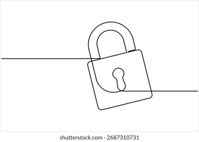 Desenho contínuo de uma linha de arte do cadeado. Fechado bloquear um desenho de linha. Ilustração de vetor de arte de linha única, Escudo, Proteção