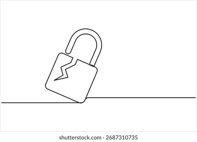 Continuous one line art drawing of padlock. Closed lock one line drawing. Single line art vector illustration, Shield, Protection