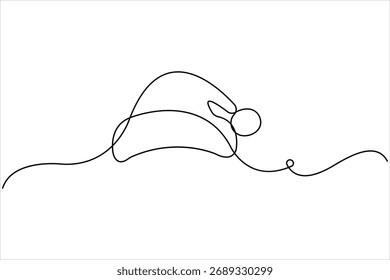 Continuous one line art drawing of Santa Hat design. Christmas Santa cap one line art icon vector illustration