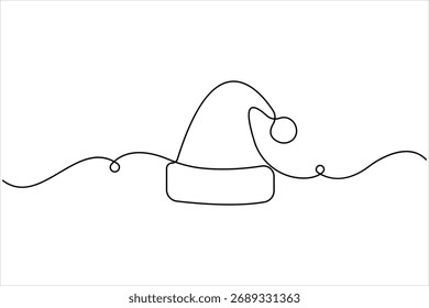 Dibujo continuo de una línea de arte de la gorra de Santa. Navidades Santa hat una línea icono Ilustración vectorial. Una línea de dibujo de fondo blanco