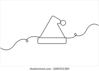 Dibujo continuo de una línea de arte de la gorra de Santa. Navidades Santa hat una línea icono Ilustración vectorial. Una línea de dibujo de fondo blanco