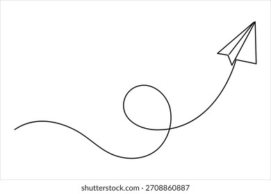 Um desenho artístico de uma linha contínuo do plano de papel. Ícone de conceito de viagem linear de avião. desenho de linha de plano de papel ilustração vetorial