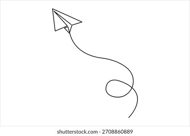 Dibujo continuo de una línea del arte del plano de papel. Icono de concepto de viaje lineal de avión. Ilustración vectorial de dibujo de línea de plano de papel