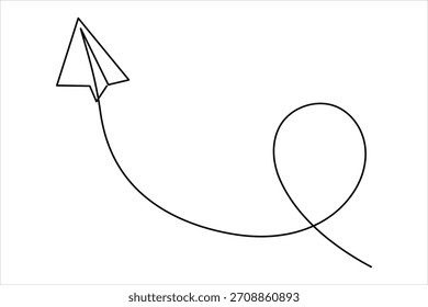 Continuous one line art drawing of paper plane. Air plane linear travel concept icon. paper plane line drawing vector illustration