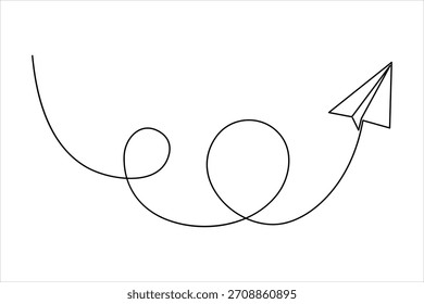 Dibujo continuo de una línea del arte del plano de papel. Icono de concepto de viaje lineal de avión. Ilustración vectorial de dibujo de línea de plano de papel