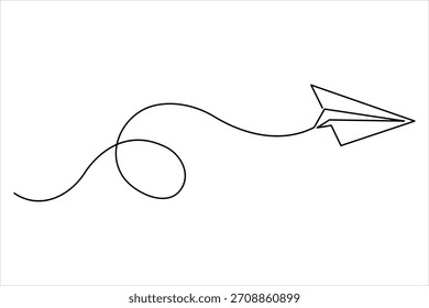 Continuous one line art drawing of paper plane. Air plane linear travel concept icon. paper plane line drawing vector illustration