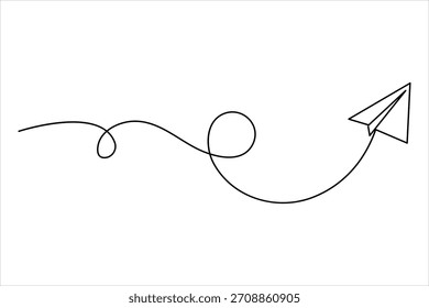 Continuous one line art drawing of paper plane. Air plane linear travel concept icon. paper plane line drawing vector illustration