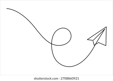 Continuous one line art drawing of paper plane. Air plane linear travel concept icon. paper plane line drawing vector illustration