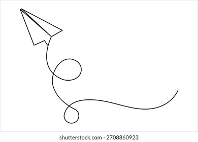 Continuous one line art drawing of paper plane. Air plane linear travel concept icon. paper plane line drawing vector illustration