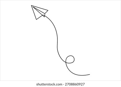 Continuous one line art drawing of paper plane. Air plane linear travel concept icon. paper plane line drawing vector illustration