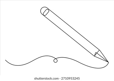 Continuous one line art drawing of wooden pencil for writing. Back to school education hand drawn vector illustration