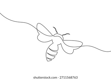 Arte continuo de una línea dibujando abeja de miel minimalista volando con alas