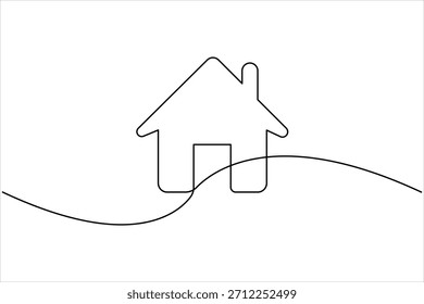Continuous one line art drawing of house vector illustration. minimalist house icon outline symbol