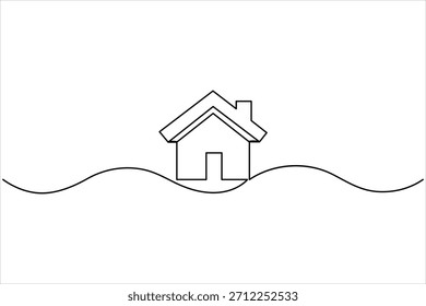 Continuous one line art drawing of house vector illustration. minimalist house icon outline symbol