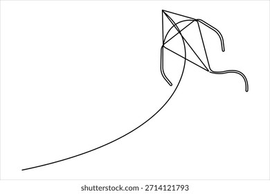 Continuous one line art drawing of flying kite design vector illustration