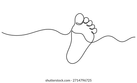 Um desenho artístico de uma linha contínua de pezinhos de bebê. Desenho contínuo de uma linha de ilustração de vetor pegada humana isolado em fundo transparente. ilustração de vetor. EPS 10