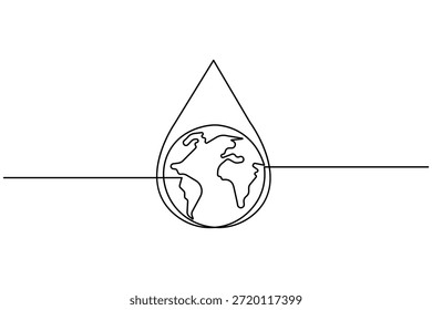 Dibujo de arte continuo de una línea del día del agua de la tierra. Ilustración vectorial de concepto de arte de línea del día mundial del agua