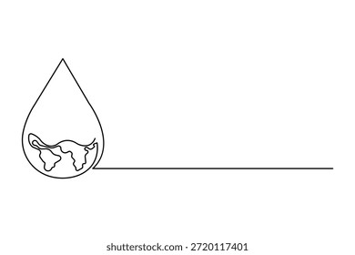 Dibujo de arte continuo de una línea del día del agua de la tierra. Ilustración vectorial de concepto de arte de línea del día mundial del agua