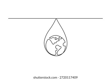 Continuous one line art drawing of earth water day. World water day line art concept vector illustration