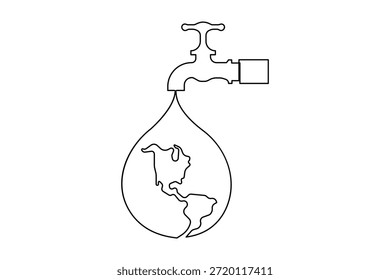 Dibujo de arte continuo de una línea del día del agua de la tierra. Ilustración vectorial de concepto de arte de línea del día mundial del agua