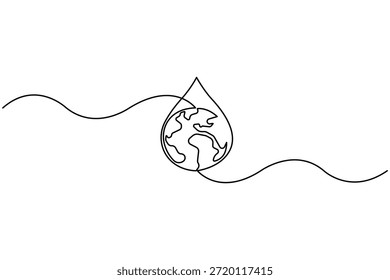 Dibujo de arte continuo de una línea del día del agua de la tierra. Ilustración vectorial de concepto de arte de línea del día mundial del agua