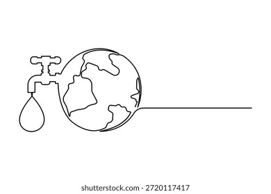 Dibujo de arte continuo de una línea del día del agua de la tierra. Ilustración vectorial de concepto de arte de línea del día mundial del agua