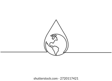 Dibujo de arte continuo de una línea del día del agua de la tierra. Ilustración vectorial de concepto de arte de línea del día mundial del agua