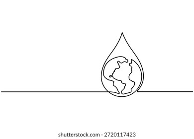 Dibujo de arte continuo de una línea del día del agua de la tierra. Ilustración vectorial de concepto de arte de línea del día mundial del agua