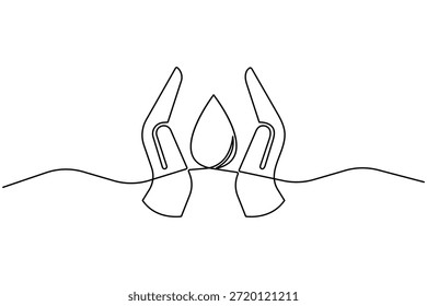 Dibujo continuo de una línea de arte de la mano humana que sostiene la Ilustración vectorial de diseño de gota de agua