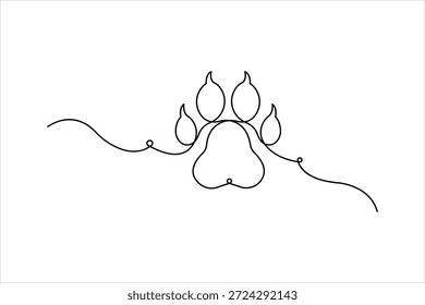 Dibujo continuo del arte de una línea del cojín animal de la pata del perro, Ilustración vectorial del arte de la línea del diseño de la huella