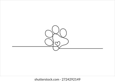 Desenho contínuo de uma arte de uma linha de pata de cachorro animal almofada, desenho de pegada ilustração de vetor de arte de linha