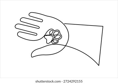 Dibujo continuo del arte de una línea del cojín animal de la pata del perro, Ilustración vectorial del arte de la línea del diseño de la huella