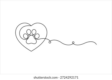 Dibujo continuo del arte de una línea del cojín animal de la pata del perro, Ilustración vectorial del arte de la línea del diseño de la huella